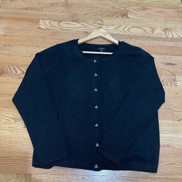 Talbots Sparkle Black Merino Wool Blend Cardigan Size XL - Picture 8 of 10